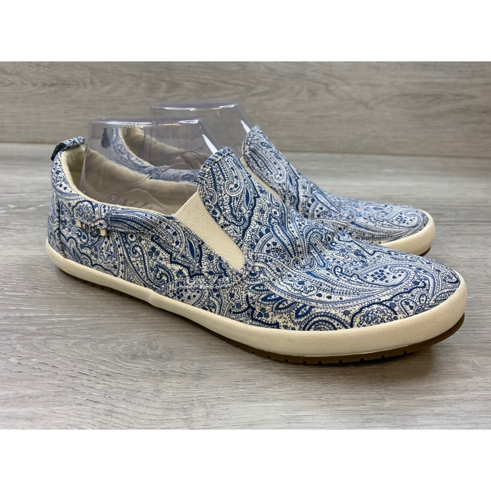 Taos Dandy Blue Paisley Canvas Slip On Sneakers Women's 10 Comfort Shoes